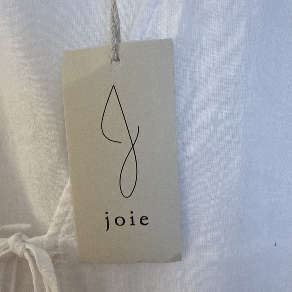 NWT joie 100 % Linen Size Xl Sleeveless Tie Up White Top With Ruffle Arm Rushing - Picture 4 of 12